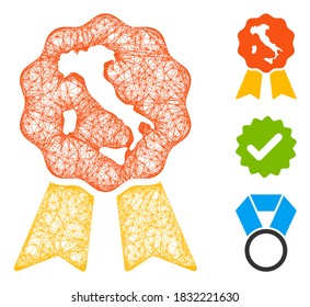 Ilustración vectorial de icono web polígono de calidad malla italiana. El modelo de canal se crea a partir de un icono plano de calidad italiano. La red triangular forma un modelo plano abstracto de calidad italiano.
