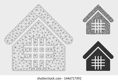 Mesh jail model with triangle mosaic icon. Wire frame polygonal mesh of jail. Vector composition of triangle parts in various sizes, and color tinges. Abstract flat mesh jail,