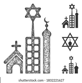Mesh Jerusalem city polygonal web symbol vector illustration. Model is based on Jerusalem city flat icon. Triangle network forms abstract Jerusalem city flat model.