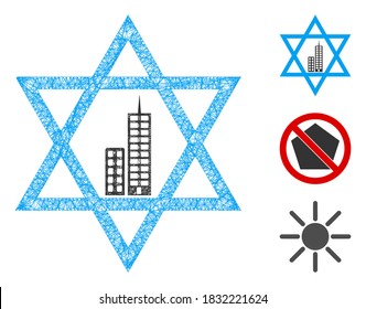 Mesh Jerusalem star polygonal web icon vector illustration. Carcass model is created from Jerusalem star flat icon. Triangular network forms abstract Jerusalem star flat carcass.