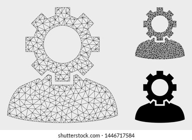 Mesh job model with triangle mosaic icon. Wire frame polygonal mesh of job. Vector mosaic of triangle parts in various sizes, and color hues. Abstract flat mesh job, built from triangles.