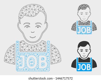 Mesh jobless model with triangle mosaic icon. Wire frame polygonal mesh of jobless. Vector composition of triangle elements in different sizes, and color hues. Abstract flat mesh jobless,