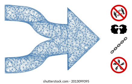 Mesh join arrows web 2d vector illustration. Carcass model is based on join arrows flat icon. Mesh forms abstract join arrows flat model. Wire frame 2D web network isolated on a white background.