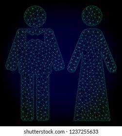Mesh just married persons polygonal illustration. Abstract mesh lines, triangles and points on dark background with just married persons.