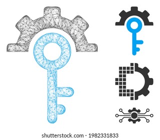 Mesh key options polygonal web icon vector illustration. Abstraction is based on key options flat icon. Triangular network forms abstract key options flat carcass.