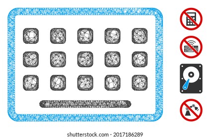 Mesh keyboard web icon vector illustration. Carcass model is based on keyboard flat icon. Network forms abstract keyboard flat carcass. Wire frame 2D web network isolated on a white background.