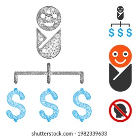 Mesh kid expenses polygonal web 2d vector illustration. Carcass model is based on kid expenses flat icon. Triangular network forms abstract kid expenses flat carcass.