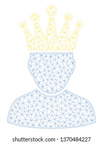 Mesh king admin polygonal icon illustration. Abstract mesh lines and dots form triangular king admin. Wire frame 2D polygonal line network in vector format isolated on a white background.