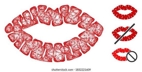 Ilustración vectorial de icono web poligonal de impresión de beso en malla. El modelo de canales se basa en el icono plano de impresión de besos. La malla triangular forma un modelo abstracto de besos planos de impresión.