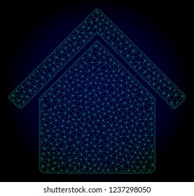 Mesh kitchen building polygonal illustration. Abstract mesh lines, triangles and points on dark background with kitchen building.