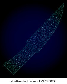 Mesh knife polygonal illustration. Abstract mesh lines, triangles and points on dark background with knife. Wire frame 2D polygonal line network in vector format on a dark blue background.