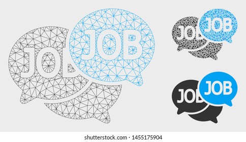 Mesh labor market model with triangle mosaic icon. Wire frame polygonal mesh of labor market. Vector collage of triangle parts in different sizes, and color hues. Abstract flat mesh labor market,