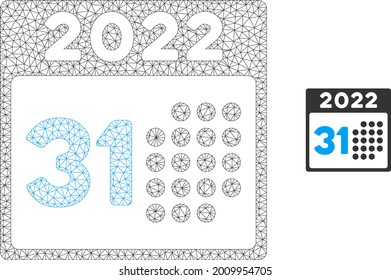 Icono de modelo de malla de 2022 días. Malla triangular del marco de alambre del vector en el último día de 2022 aislado en un fondo blanco. Resumen de malla 2d diseñada con líneas triangulares y círculo pequeño.