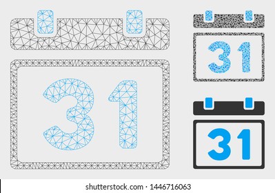 Mesh last month day model with triangle mosaic icon. Wire frame polygonal mesh of last month day. Vector mosaic of triangle elements in various sizes, and color tints. Abstract 2d mesh last month day,