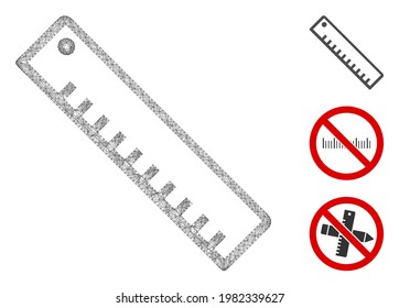 Ilustración vectorial de icono web poligonal de regla de longitud de malla. El modelo de canal se crea a partir de un icono plano de regla de longitud. La malla triangular forma la carcasa plana de la regla de longitud abstracta.