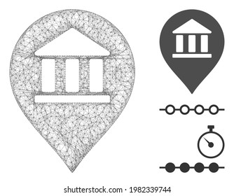 Mesh library map marker polygonal web symbol vector illustration. Carcass model is based on library map marker flat icon. Triangular mesh forms abstract library map marker flat model.