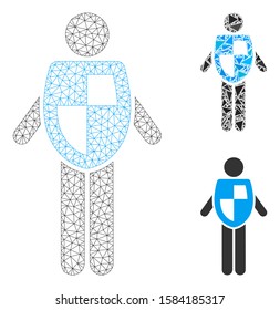 Mesh life insurance model with triangle mosaic icon. Wire frame polygonal mesh of life insurance. Vector collage of triangle elements in variable sizes, and color shades.