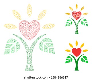Mesh life model with triangle mosaic icon. Wire frame triangular mesh of life. Vector mosaic of triangle parts in variable sizes, and color tinges. Abstract flat mesh life,