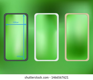 Mesh, lime colored phone backgrounds kit. Professional screen design set, isolated background. Plain backdrop. Clear separated groups, easy to edit EPS. 2436x1125 ratio.