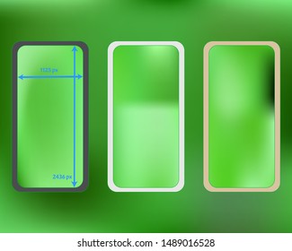 Mesh, lime colored phone backgrounds kit. Fresh separated groups, easy to edit EPS. Ordinary screen design set, isolated background. Usefull backdrop. 2436x1125 ratio.
