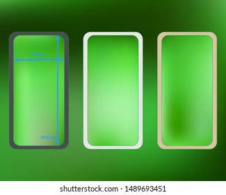 Mesh, lime colored phone backgrounds kit. Minimal screen design set, isolated background. Ordinary backdrop. Net separated groups, easy to edit EPS. 2436x1125 ratio.
