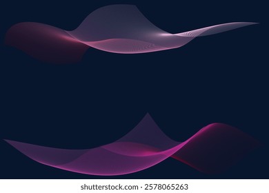 mesh line art, Dynamic sound wave isolated on blue background. Musical particle pulsing. Blue energy flow concept. 3D, Abstract background with waves for banner. Medium banner size. Vector background