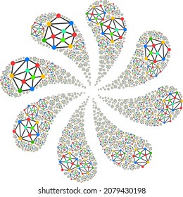 Mesh links icon twirl abstract turbine salute composition. Turbine cycle composed using scattered mesh links items.