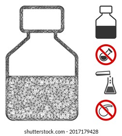 Mesh liquid bottle web 2d vector illustration. Carcass model is based on liquid bottle flat icon. Mesh forms abstract liquid bottle flat model. wireframe 2D web network isolated on a white background.