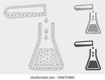 Mesh liquid transfusion model with triangle mosaic icon. Wire frame polygonal mesh of liquid transfusion. Vector mosaic of triangle parts in different sizes, and color hues.
