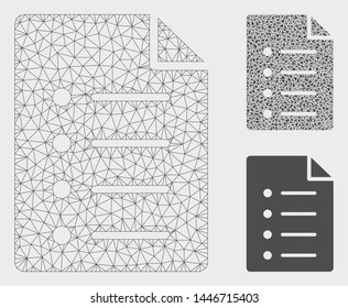 Mesh list page model with triangle mosaic icon. Wire frame polygonal mesh of list page. Vector mosaic of triangle parts in variable sizes, and color shades. Abstract 2d mesh list page,