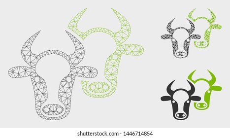 Mesh livestock model with triangle mosaic icon. Wire carcass triangular mesh of livestock. Vector mosaic of triangle parts in different sizes, and color shades. Abstract 2d mesh livestock,