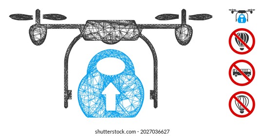 Mesh load cargo drone web icon vector illustration. Model is based on load cargo drone flat icon. Mesh forms abstract load cargo drone flat model.