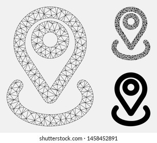 Mesh location model with triangle mosaic icon. Wire frame polygonal mesh of location. Vector mosaic of triangle parts in variable sizes, and color tinges. Abstract flat mesh location,
