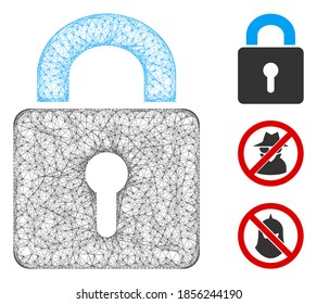 Mesh lock polygonal web icon vector illustration. Carcass model is based on lock flat icon. Triangular network forms abstract lock flat carcass.