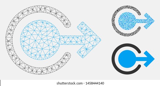 Mesh logout model with triangle mosaic icon. Wire carcass polygonal mesh of logout. Vector composition of triangle elements in variable sizes, and color hues. Abstract flat mesh logout,