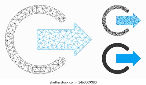 Mesh logout model with triangle mosaic icon. Wire carcass triangular mesh of logout. Vector mosaic of triangle parts in various sizes, and color tints. Abstract 2d mesh logout,