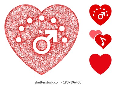 Mesh love meter polygonal web icon vector illustration. Model is based on love meter flat icon. Triangle mesh forms abstract love meter flat carcass.