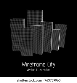 Mesh low poly wireframe cubes array like skyscraper city. Connected lines. Connection Box Structure. Digital Data Visualization Concept. Vector Illustration.