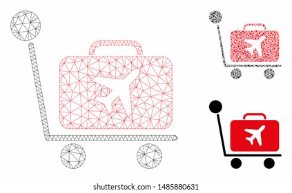 Mesh luggage trolley model with triangle mosaic icon. Wire carcass triangular network of luggage trolley. Vector mosaic of triangle elements in various sizes, and color tints.