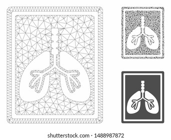 Mesh lungs fluorography model with triangle mosaic icon. Wire frame triangular mesh of lungs fluorography. Vector mosaic of triangles in variable sizes, and color shades.