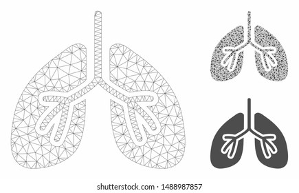 Mesh lungs model with triangle mosaic icon. Wire frame polygonal mesh of lungs. Vector mosaic of triangle parts in various sizes, and color shades. Abstract 2d mesh lungs, built from triangles.