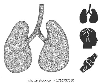Mesh lungs polygonal web 2d vector illustration. Carcass model is based on lungs flat icon. Triangular network forms abstract lungs flat model.