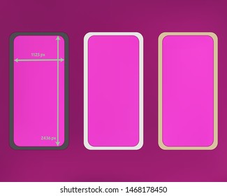 Mesh, magenta colored phone backgrounds kit. Pure separated groups, easy to edit EPS. Liquid screen design set, isolated background. Common backdrop. 2436x1125 ratio.