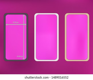 Mesh, magenta colored phone backgrounds kit. Funny screen design set, isolated background. Breezy separated groups, easy to edit EPS. Professional backdrop. 2436x1125 ratio.