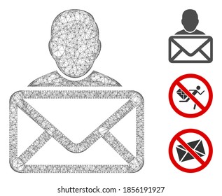 Mesh mail recipient polygonal web icon vector illustration. Carcass model is based on mail recipient flat icon. Triangular mesh forms abstract mail recipient flat carcass.