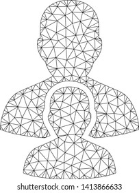 Mesh man child polygonal icon vector illustration. Model is based on man child flat icon. Triangular network forms abstract man child flat model.