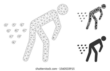 Mesh man diarrhea model with triangle mosaic icon. Wire frame triangular mesh of man diarrhea. Vector mosaic of triangle parts in various sizes, and color tints. Abstract 2d mesh man diarrhea,