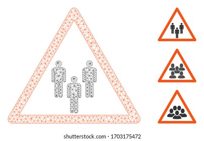 Mesh man group warning polygonal symbol vector illustration. Model is based on man group warning flat icon. Triangular mesh forms abstract man group warning flat model.
