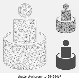 Mesh man isolation model with triangle mosaic icon. Wire frame triangular mesh of man isolation. Vector mosaic of triangle parts in different sizes, and color shades. Abstract 2d mesh man isolation,