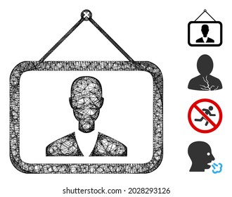 Ilustración vectorial de icono de imagen de malla. El modelo de canal se crea a partir de un icono plano de imagen de hombre. La malla forma un modelo abstracto de imagen de hombre plano.